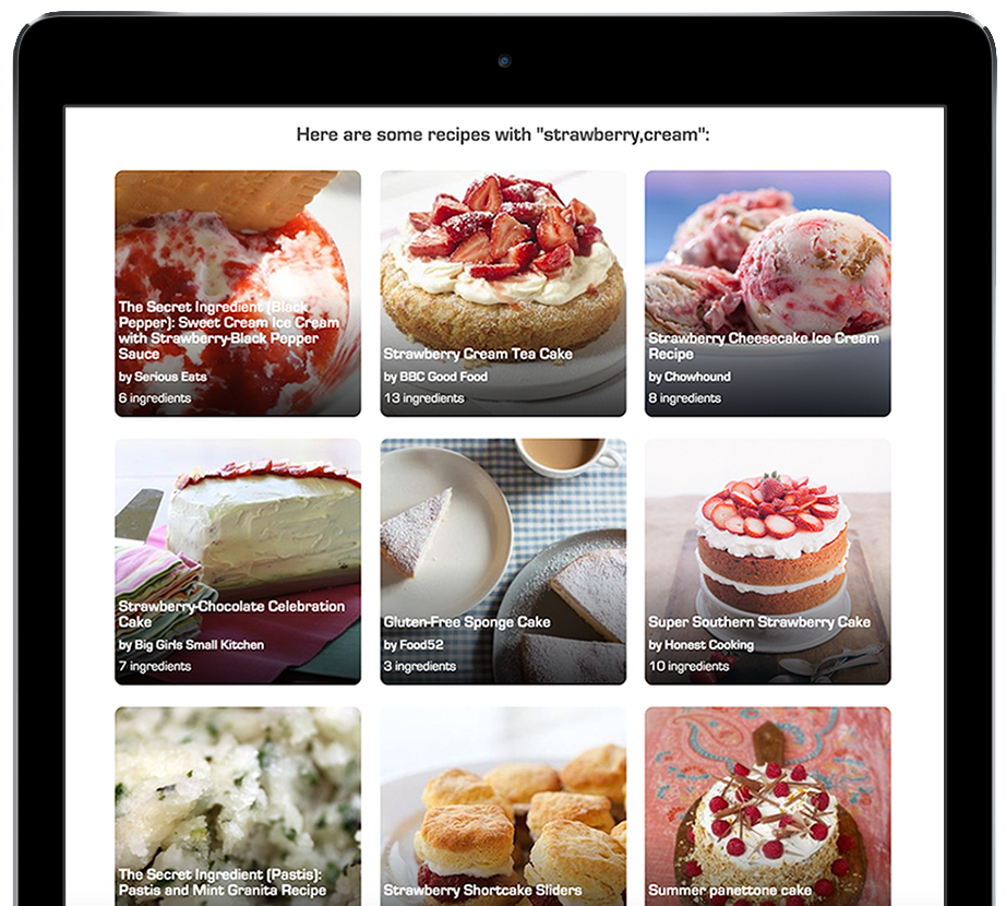 Image of recipe result icons on an ipad screen